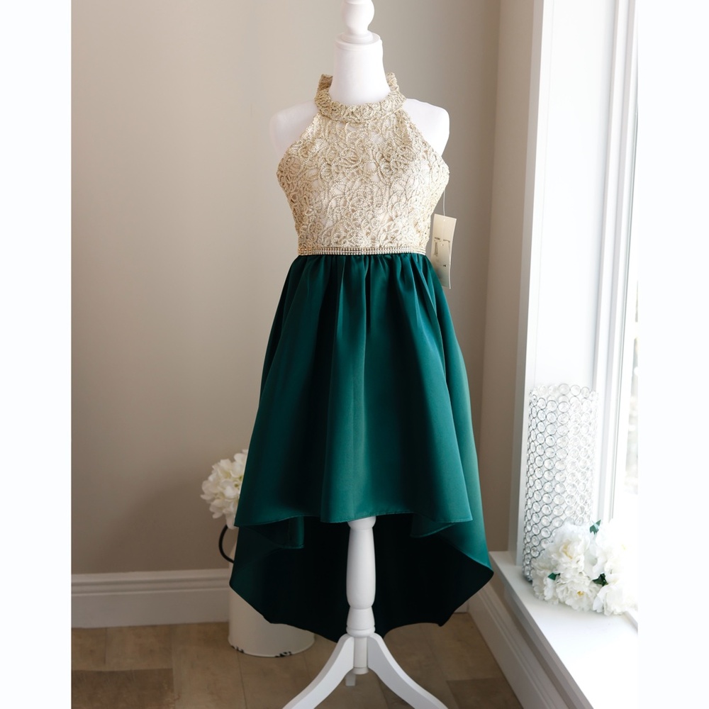 Formal Green Gold Dress Size 14 Homecoming Recital Daddy Daughter Dance NWT